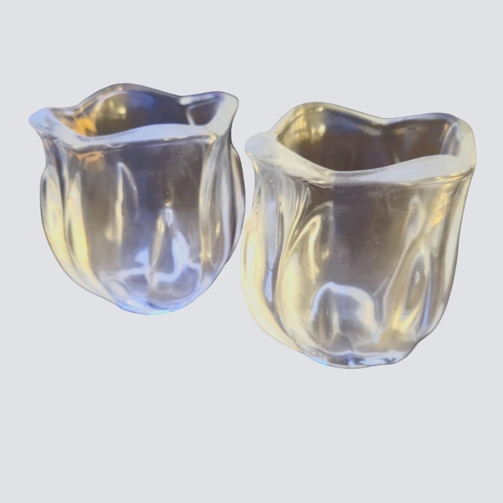 Vintage Tulip Flower Clear Glass Decorative Votive Candle Holders Set of 2 - Picture 4 of 6